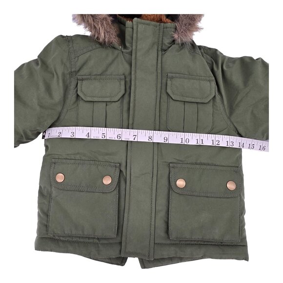 Carters Parka Jacket 18M Sherpa Lined Hooded Olive Green Faux Fur Trim NWT - Picture 13 of 15
